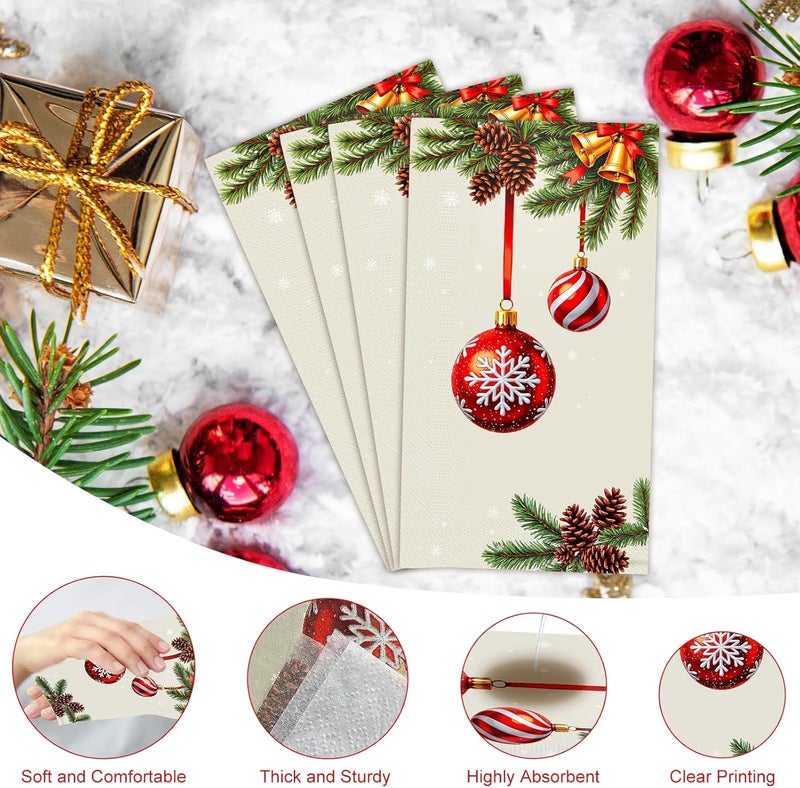 Tbsone Christmas Paper Napkins Disposable: Guest Dinner Hand Towels, Xmas Balls Design for Table Decor, Bathroom, Home, Kitchen, Holiday Cocktail Party (Christmas Classic) - Image 3
